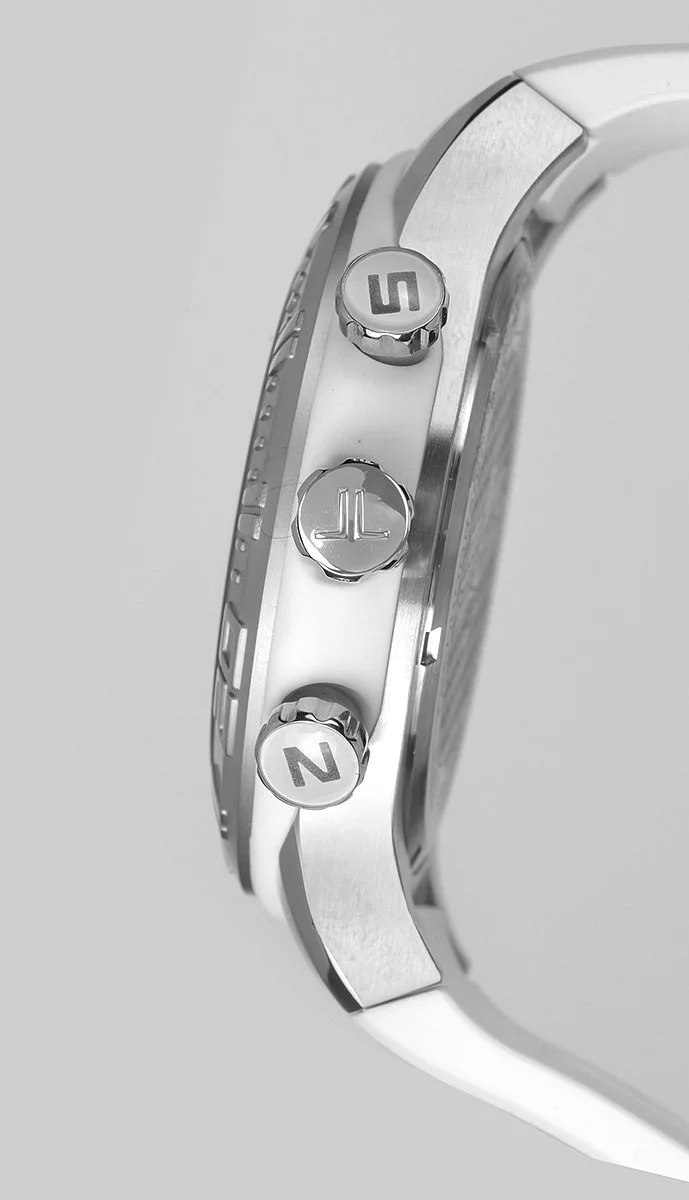 Мужские часы Jacques Lemans Хронограф Кварцевый Силиконовый Белый и многоцветный Браслет, фото №3 Мужские часы Jacques Lemans Хронограф Кварцевый Силиконовый Белый и многоцветный Браслет, фото №3