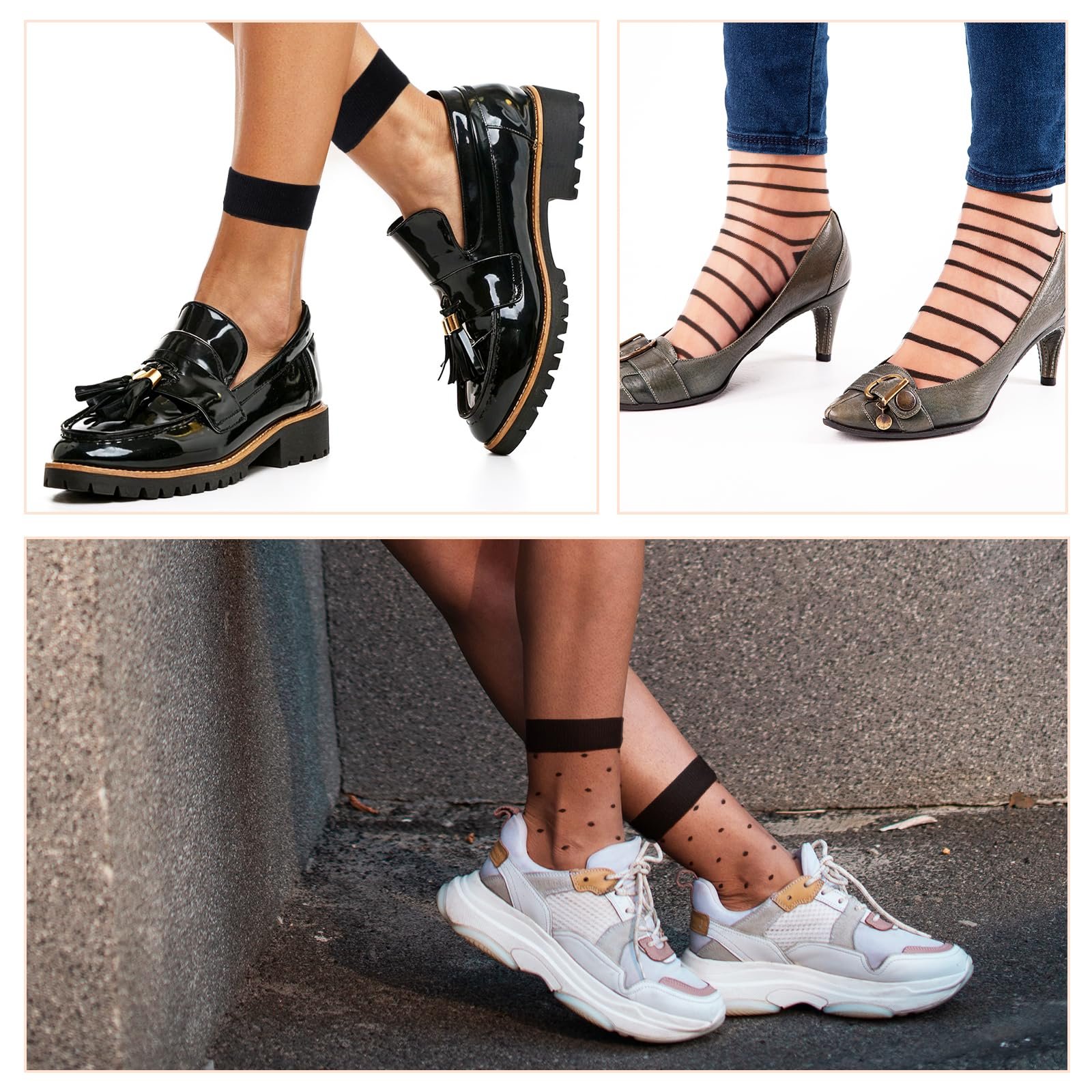 Носки с оборками Teaaha, 5 пар, прозрачные, летние тонкие носки, в горошек, полосатые сетчатые чулки, универсальный размер, черно-белые, фото №5