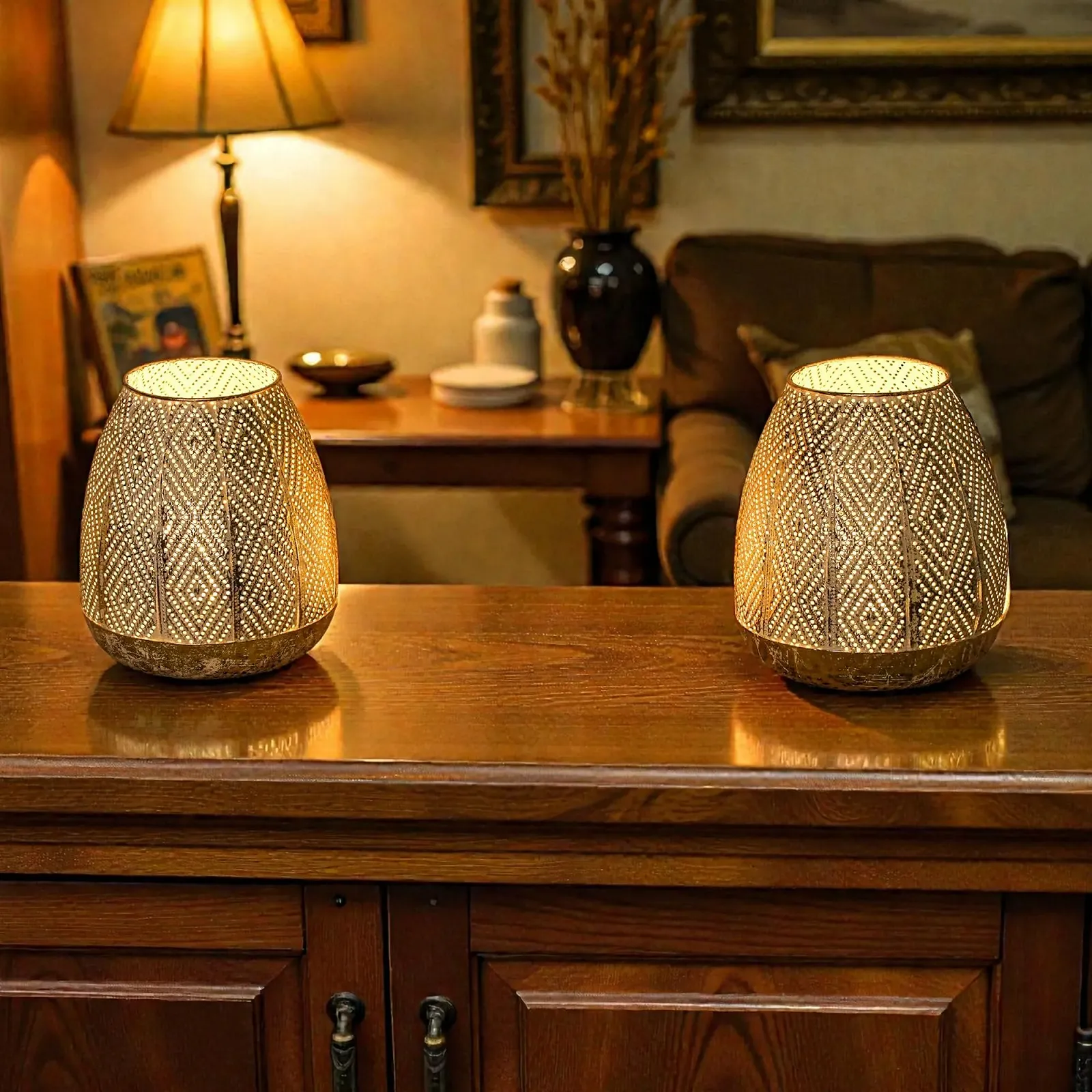 Настільна лампа JHY DESIGN Набір з 2 шт. Металева Бездротова На батарейках 17 см Сферична Золотистий та сріблястий, фото №5