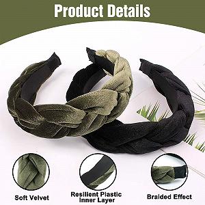 Обруч Бархатный плетеный (2 шт.) Черный, Темно-зеленый synthetic.ua - Фото 1