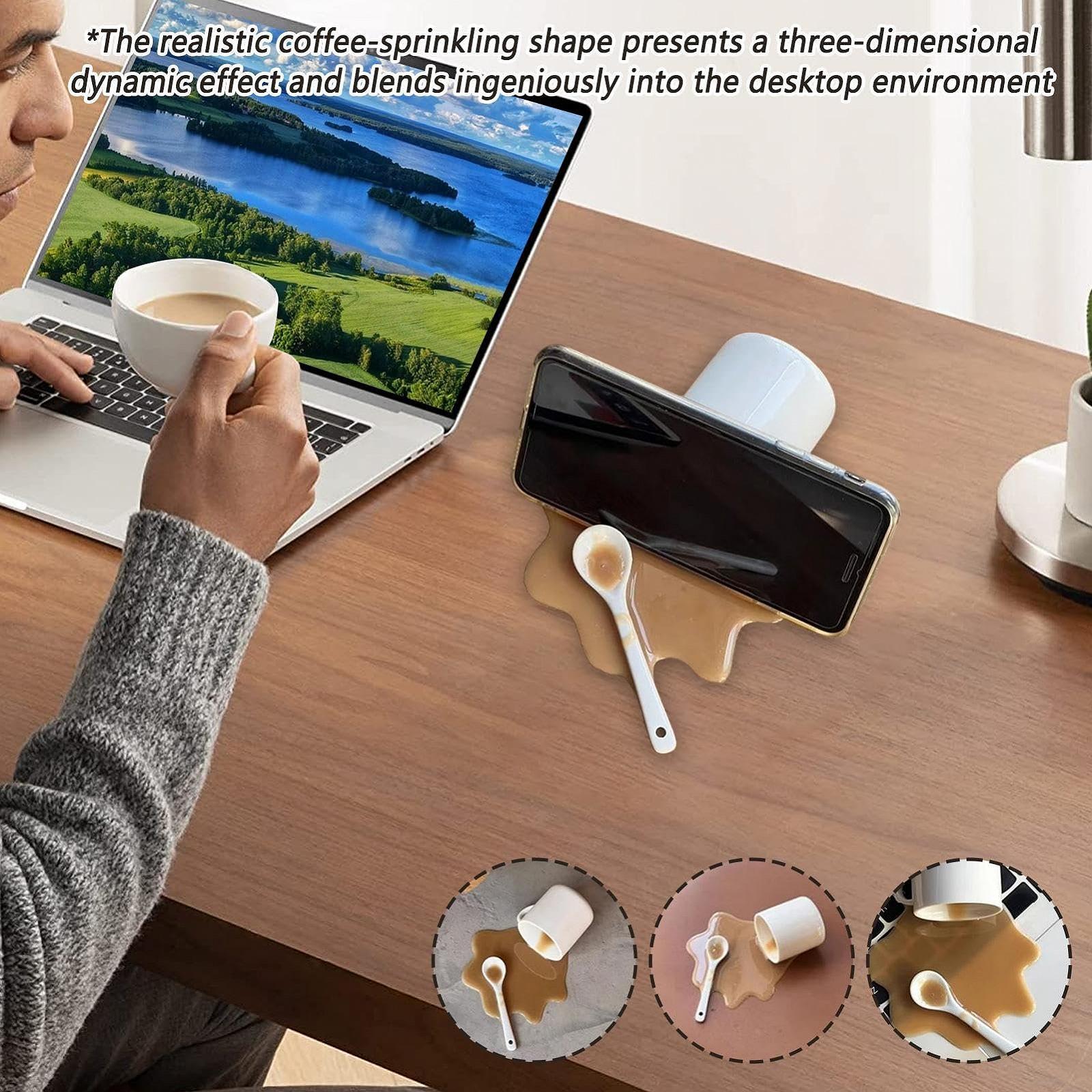 Подставка для мобильного телефона Spilled Coffee Design Настольная док-станция для смартфонов ABS Держатель для офисного стола, кухни, автомобиля, видеозаписи, потоковой передачи, чтения, дисплея планшета, Funny G, фото №3