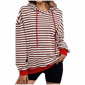 Свитшот Oversize в Полоску Женский, Полосатый Пуловер Женский с Капюшоном, Джемпер с Круглым Вырезом, Полосатый Сине-Белый с Длинным Рукавом Осенний Больших Размеров - Фото 1