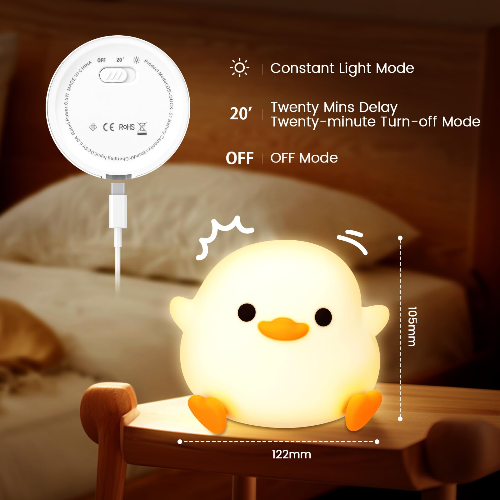 Ночник UCAMP Children's LED Силиконовый Прикроватная Лампа с Диммером сенсорная и Таймером USB Перезаряжаемый Декор Детский, фото №5