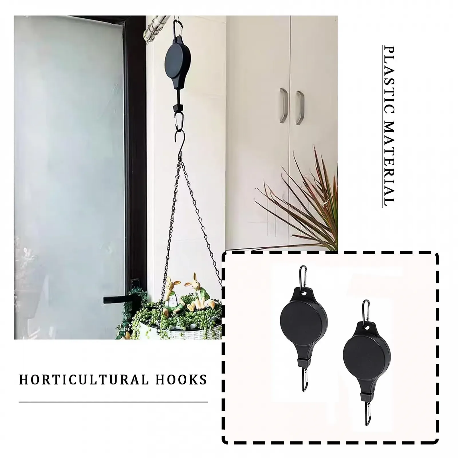 Підвісні тримачі-ролики для рослин 2 шт. Регульовані Чорні, фото №4 Підвісні тримачі-ролики для рослин 2 шт. Регульовані Чорні, фото №4