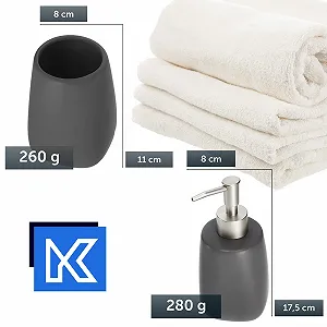 Набір для ванної кімнати KADAX, 2 предмети, кераміка, Стакан і Диспенсер, Антрацит synthetic.ua - Фото 1