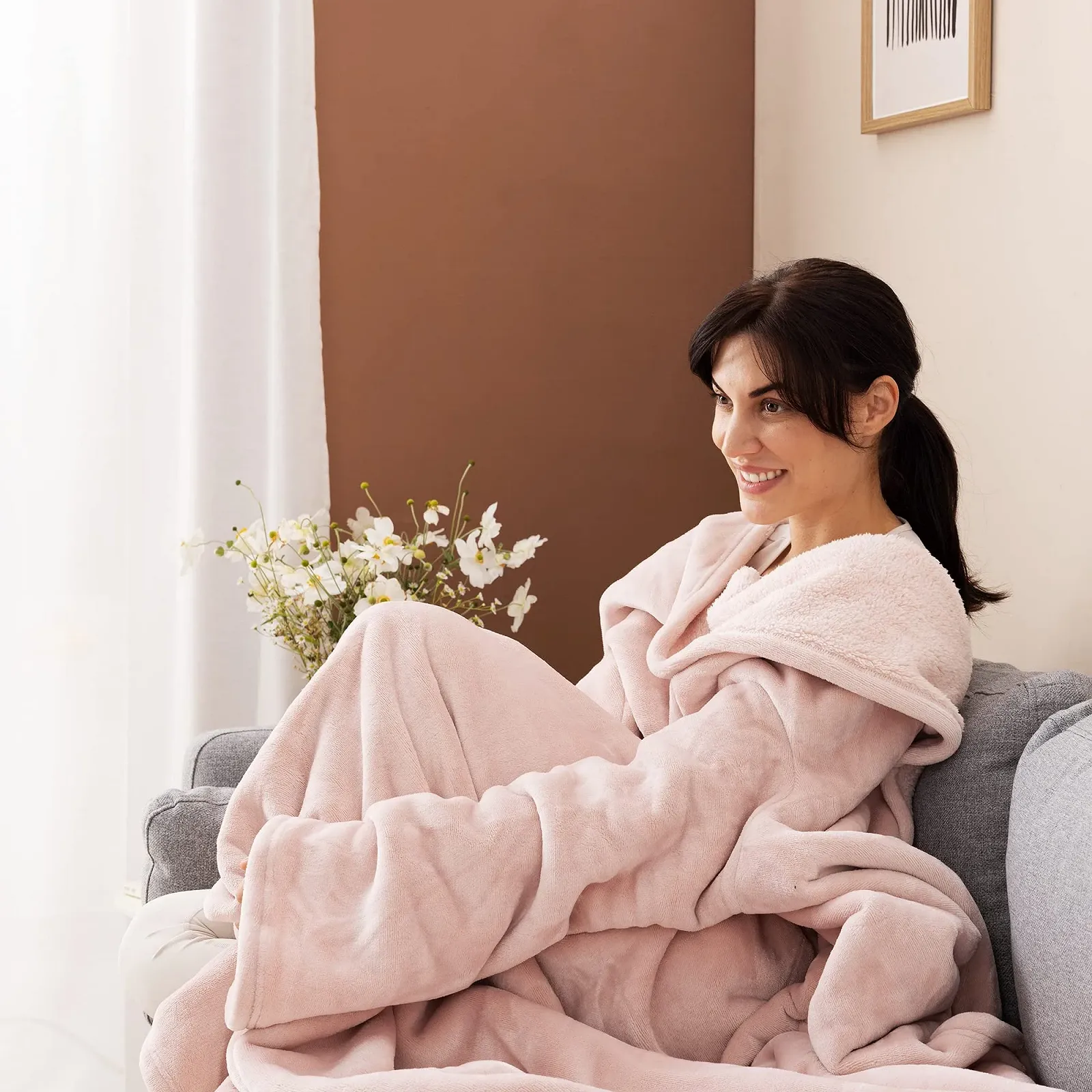 Покривало з рукавами HOMELEVEL 200 x 150 см - XL М'яка Покривало для одягання з мікрофібри, фото №5