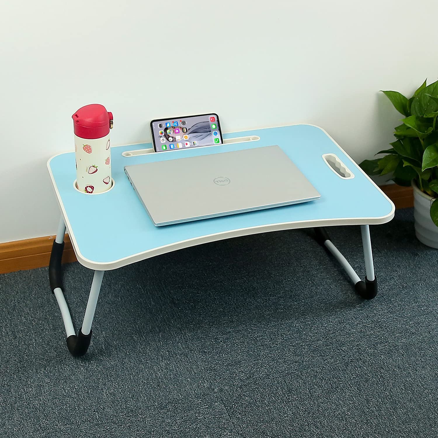 Столик для ноутбука Регулируемый складной с подставкой для чашки и нескользящей подушкой Синий, фото №3