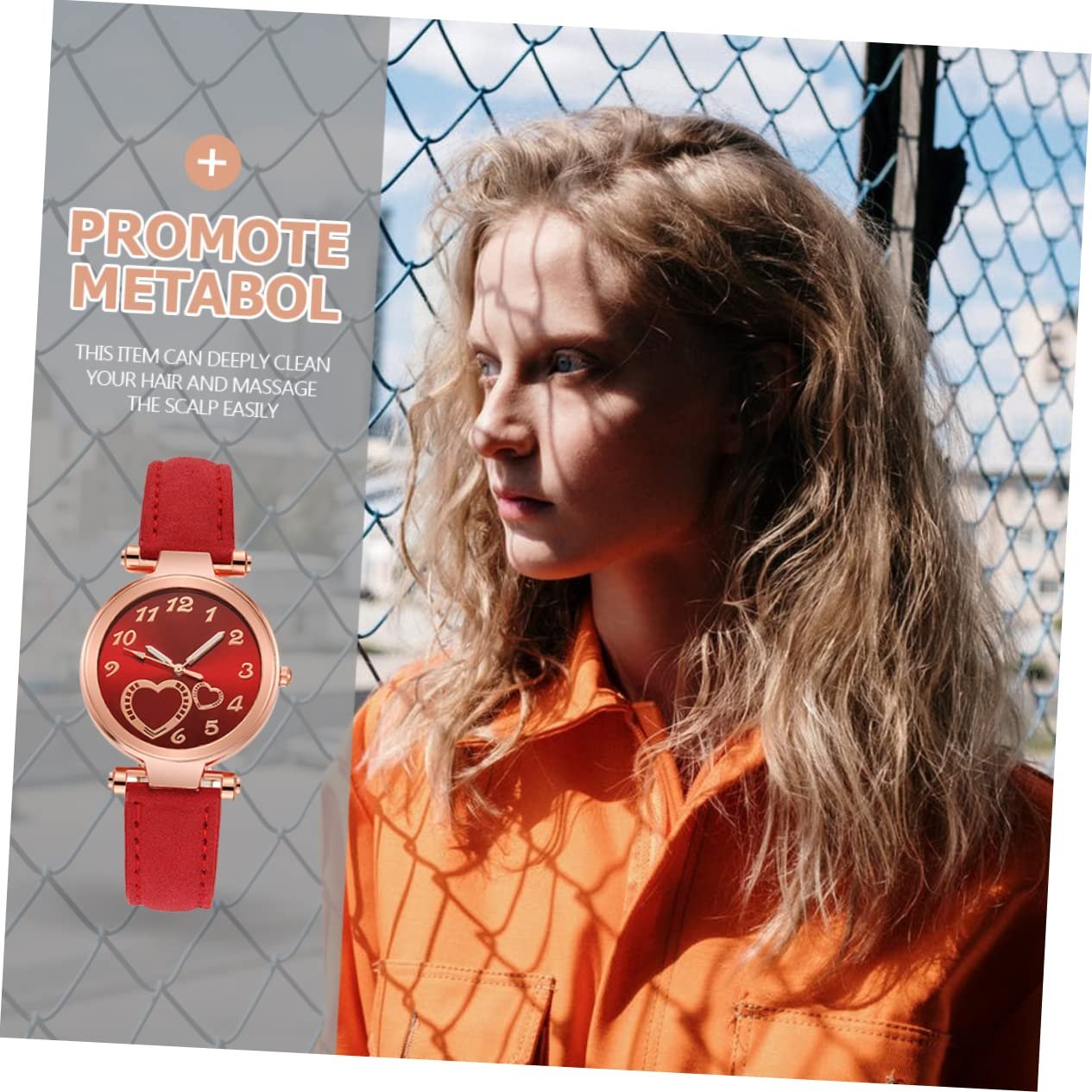 Часы женские PartyKindom с матовым кожаным ремешком, декоративным дизайном в форме персикового сердца, фото №6