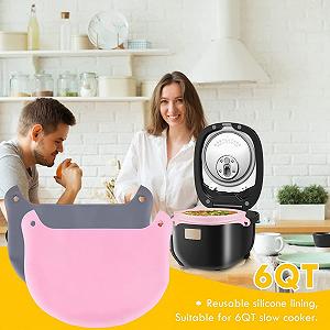 Силиконовые защитные чехлы Lisher для разделителя мультиварки Мультиварка многоразовая для 6 7 8 пинт Круглый Овальный для медленного приготовления пищи Розовый + Серый synthetic.ua - Фото 1