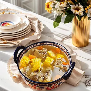 Форма для запекания 950 мл круглая керамическая термостойкая с ручками цветочный принт synthetic.ua - Фото 1