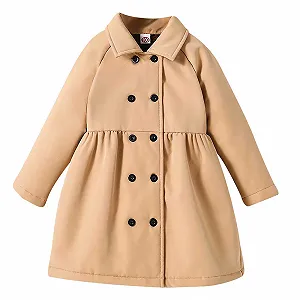 Зимове пальто для дівчинки-підлітка, тренчкот на ґудзиках без капюшона - Фото 1