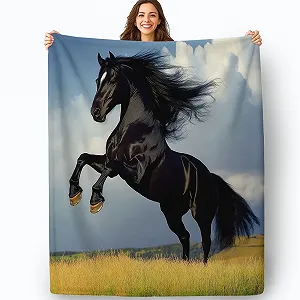 Покривало М'яка для дивану 200 x 200 см, Тепла з малюнком Поля Луки Коні, Чорно-жовта synthetic.ua - Фото 1