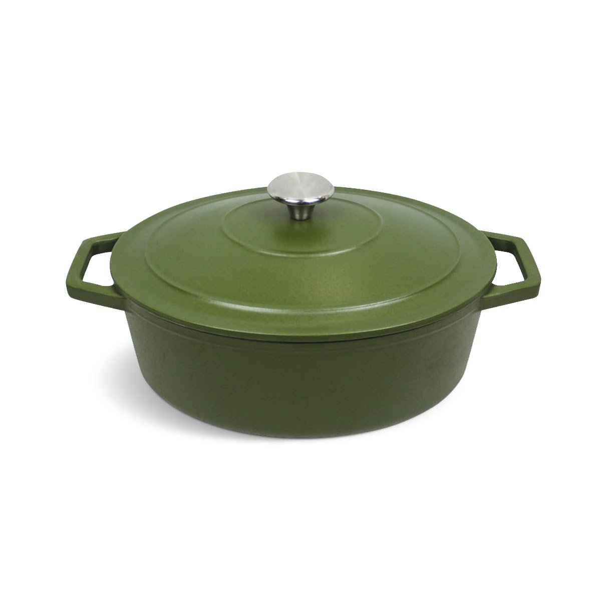 Кастрюля-жаровня QULINART чугунная овальная 4.7 л 30 см матовая зеленая индукционная, фото №1