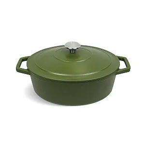 Кастрюля-жаровня QULINART чугунная овальная 4.7 л 30 см матовая зеленая индукционная - Фото 1