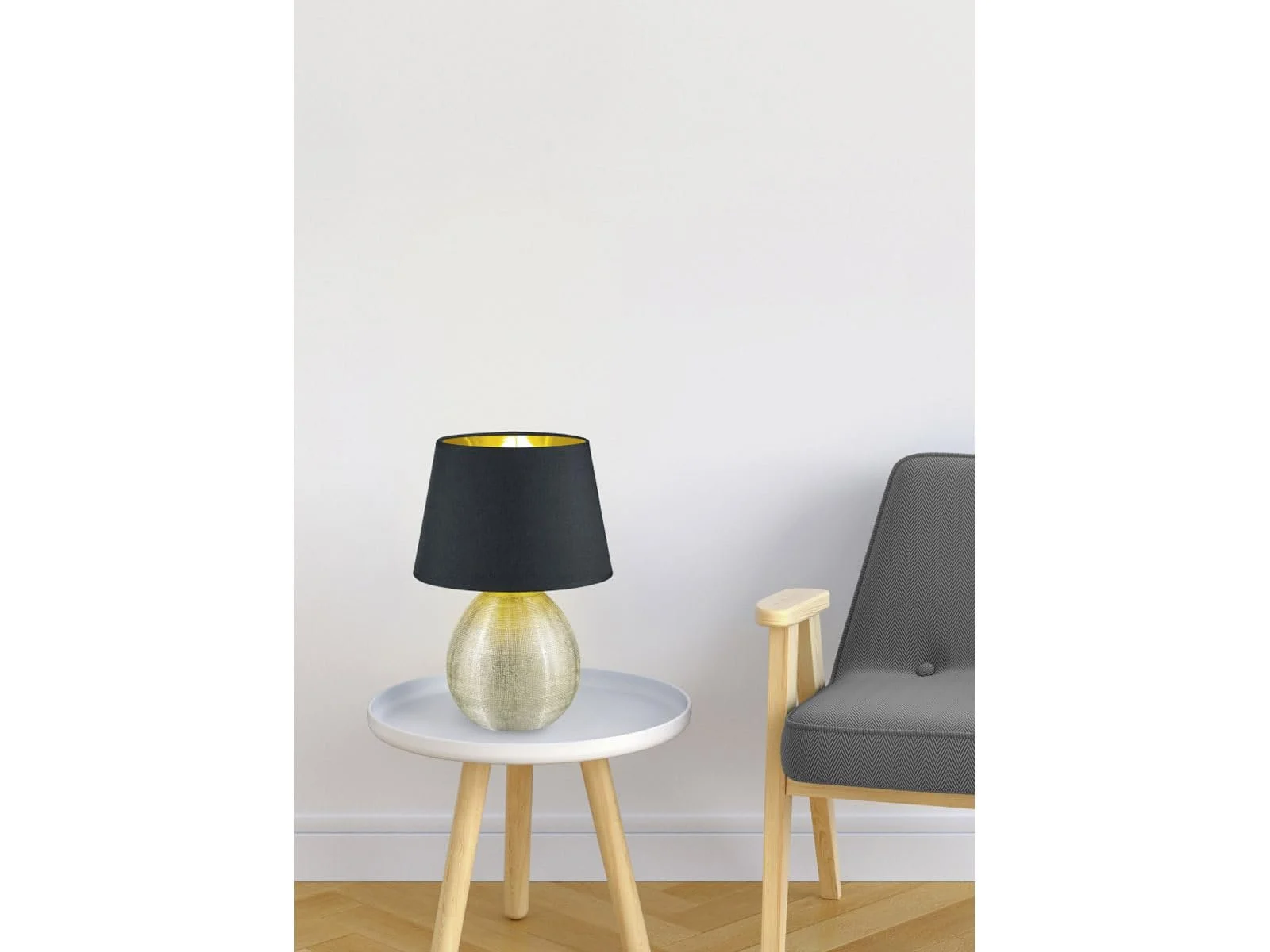 Настільна лампа meineWunschleuchte з керамічною основою золота з чорним тканинним абажуром 35 см, фото №6