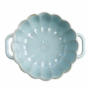 Форма для запекания керамическая глубокая круглая с ручкой 1100 мл Зеленая - Фото 1