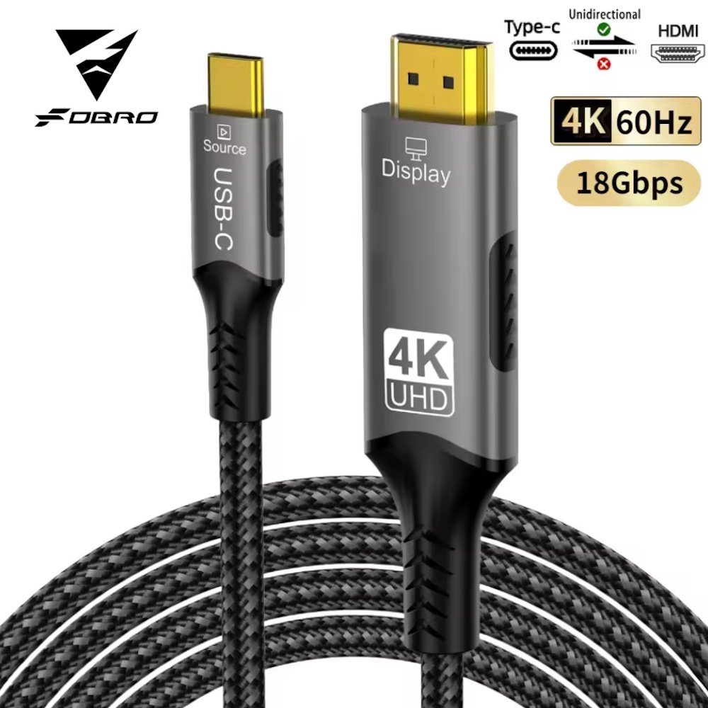 Кабель FDBRO перехідник USB-C to HDMI v2.0 4K 1m, фото №2 Кабель FDBRO перехідник USB-C to HDMI v2.0 4K 1m, фото №2