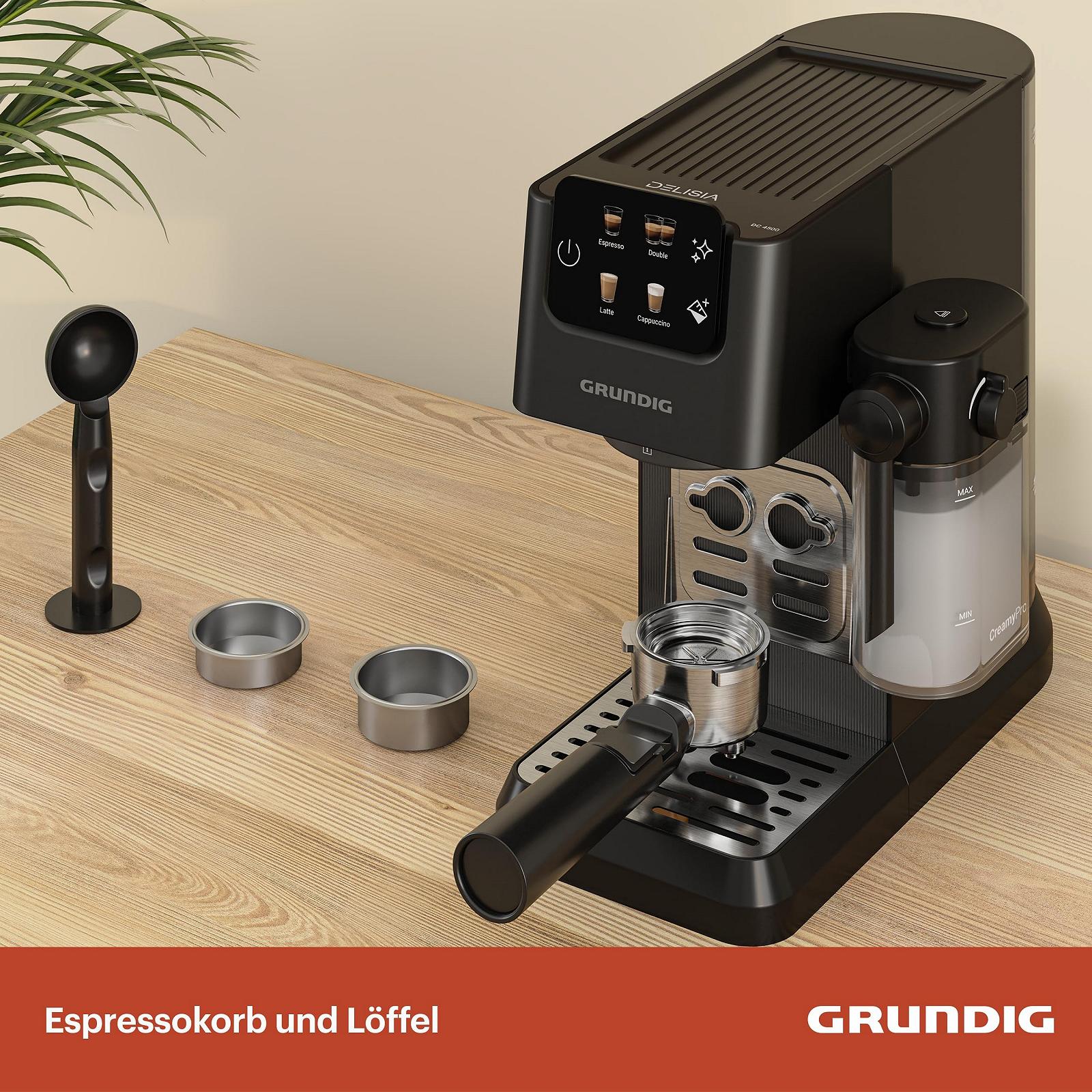 Еспресо-машина GRUNDIG KSM 5330, 1628 Вт, тиск помпи 15 бар, подвійний дозатор, кольоровий сенсорний дисплей, BrewSense, CreamyPro, Dark Inox/Black, фото №5