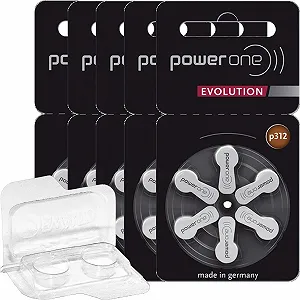 Батарейки для слуховых аппаратов Power One Evolution 312 1.45 В 30 шт. с контейнером коричневые - Фото 1