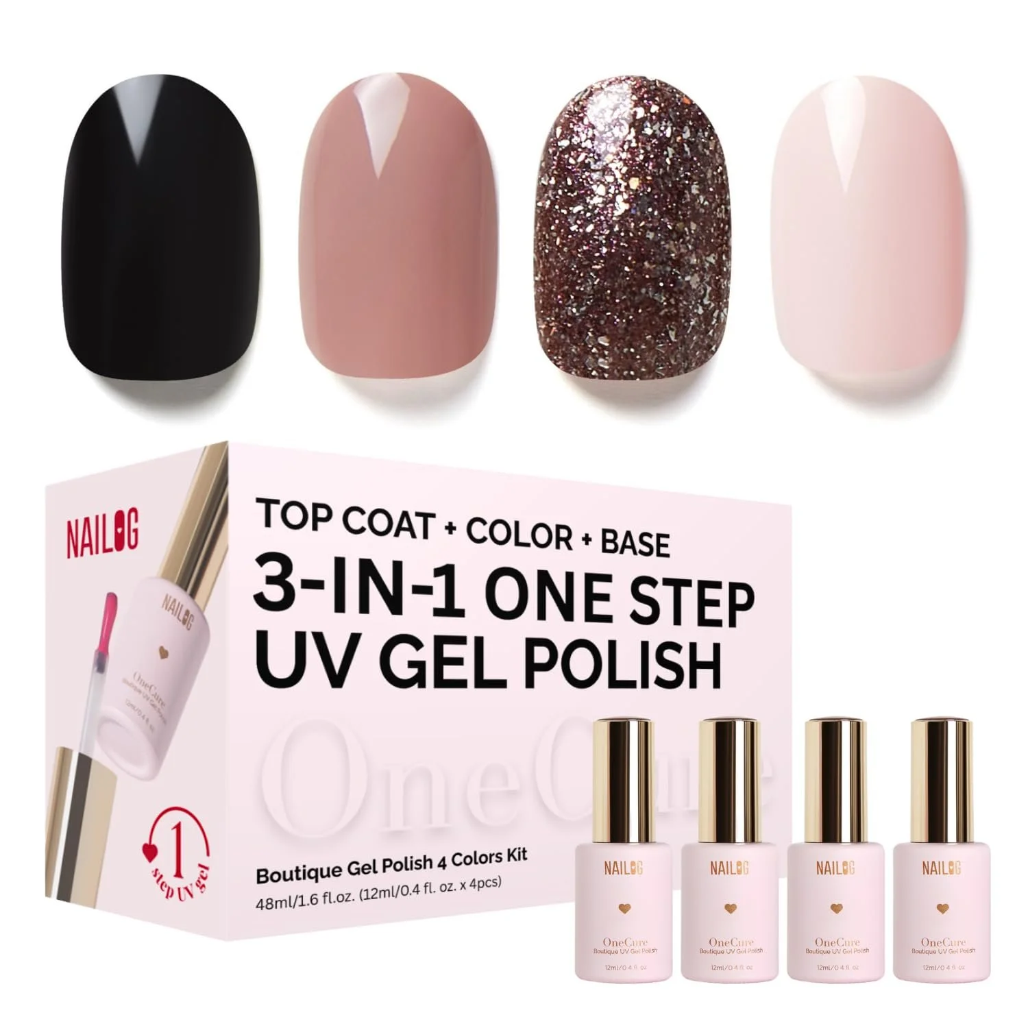 Гель-лак NAILOG 3-в-1 Чорний, Теплий Сірий, 4 кольори, фото №1