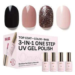 Гель-лак NAILOG 3-в-1 Чорний, Теплий Сірий, 4 кольори - Фото 1