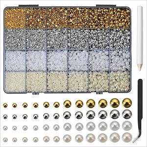 Напівнамистини для нігтів 24 лотки, розкішні 3D золоті та срібні - Фото 1