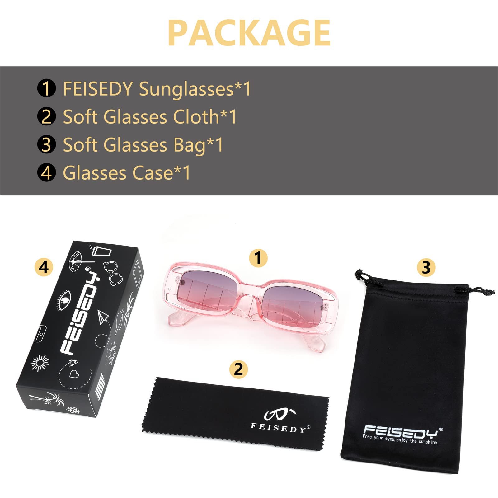 Вінтажні прямокутні сонцезахисні окуляри FEISEDY Жіночі Ретро 90-х B2307, фото №7