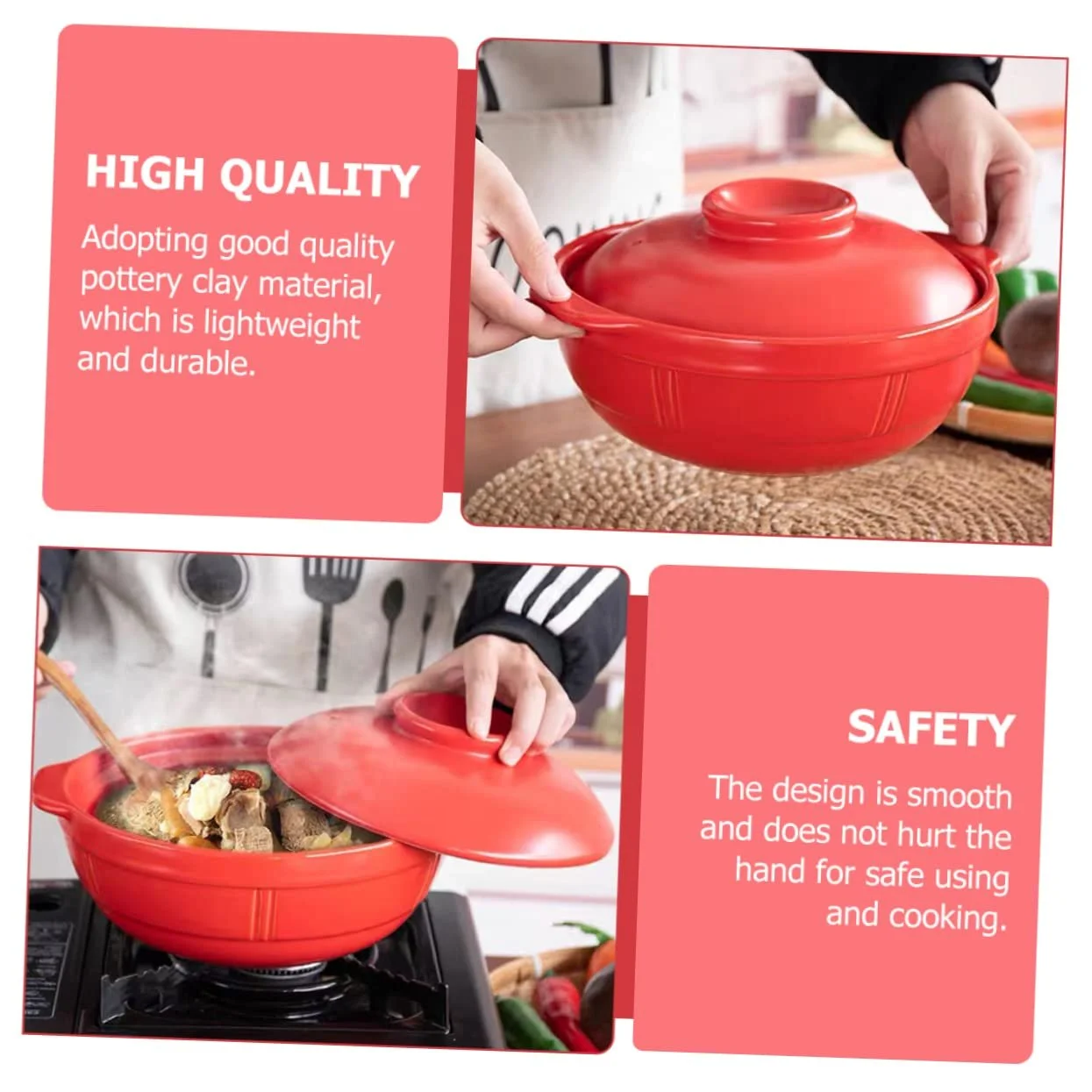 Кастрюля TIDTALEO термостойкая для фрикасе красная, фото №3