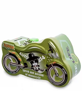 Скарбничка металева у формі мотоцикла з замком Зелена - Фото 1