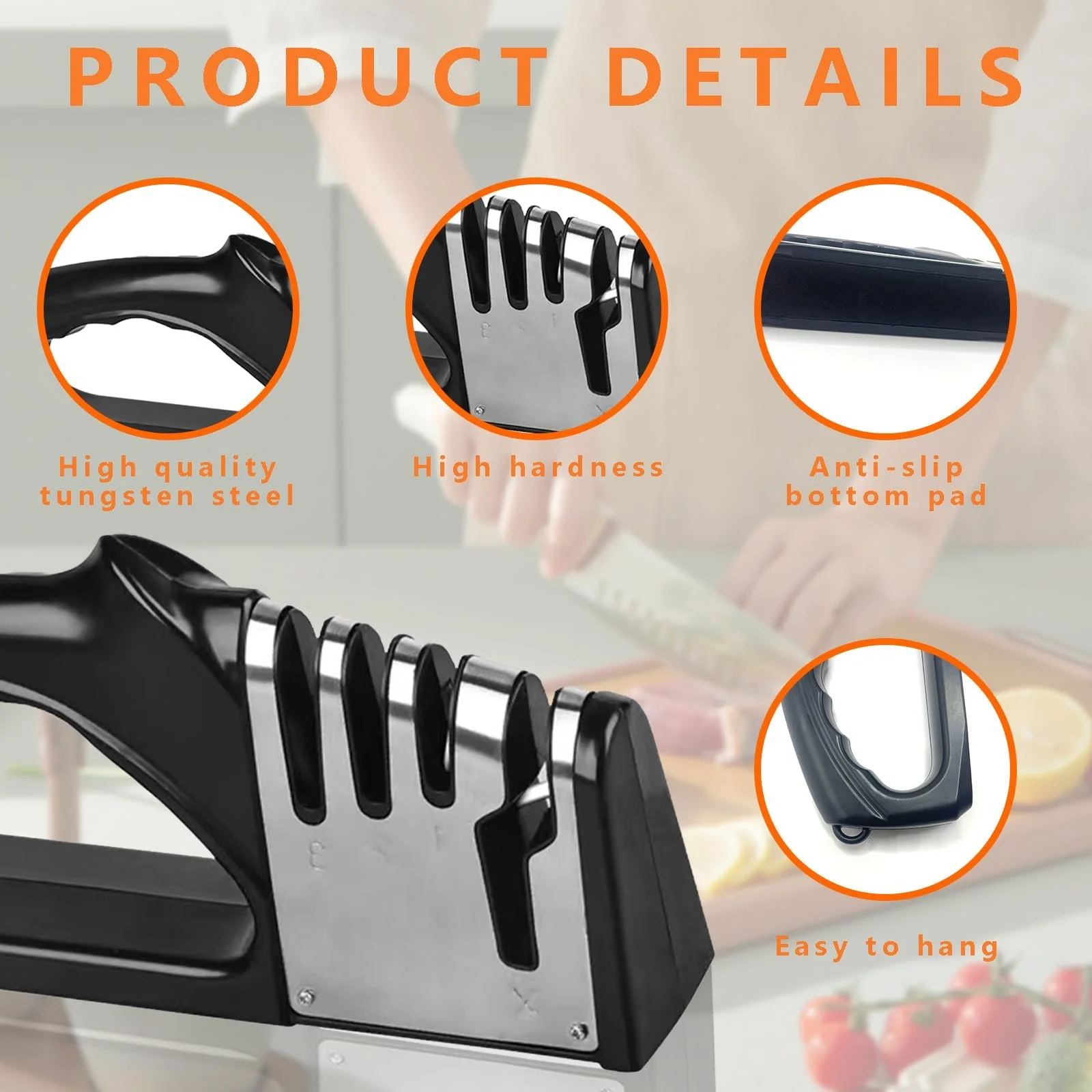 Точилка для ножів 4-in-1 Professional з ергономічною ручкою та нековзною гумою, фото №3