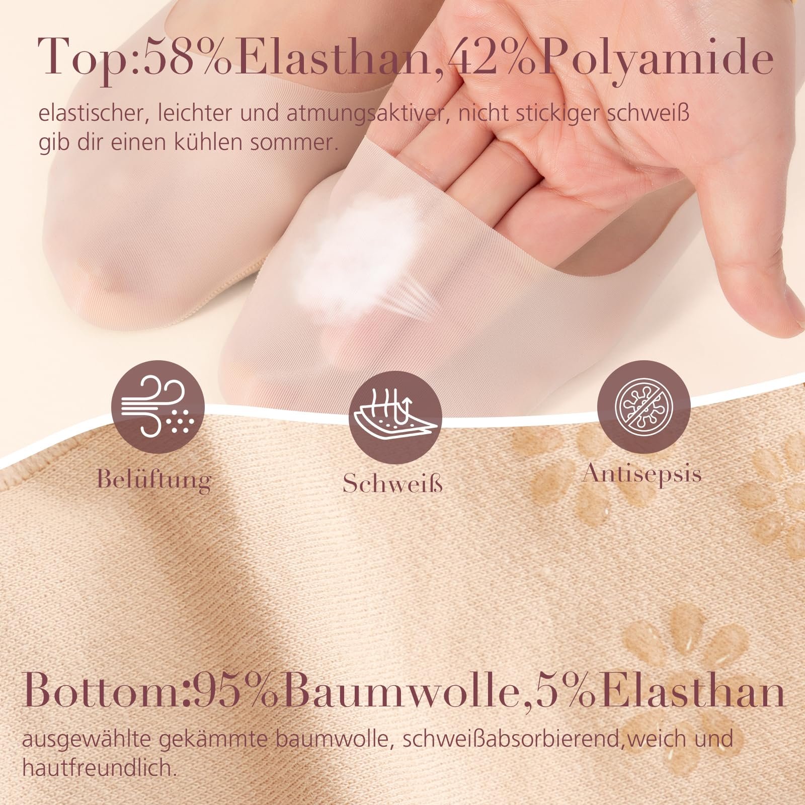 Носки MANZI Invisible, 5 пар, женские, нейлоновые, для кроссовок, до щиколотки, с нескользящим силиконом, для балеток и лоферов, размер 34-37/38-41, фото №5