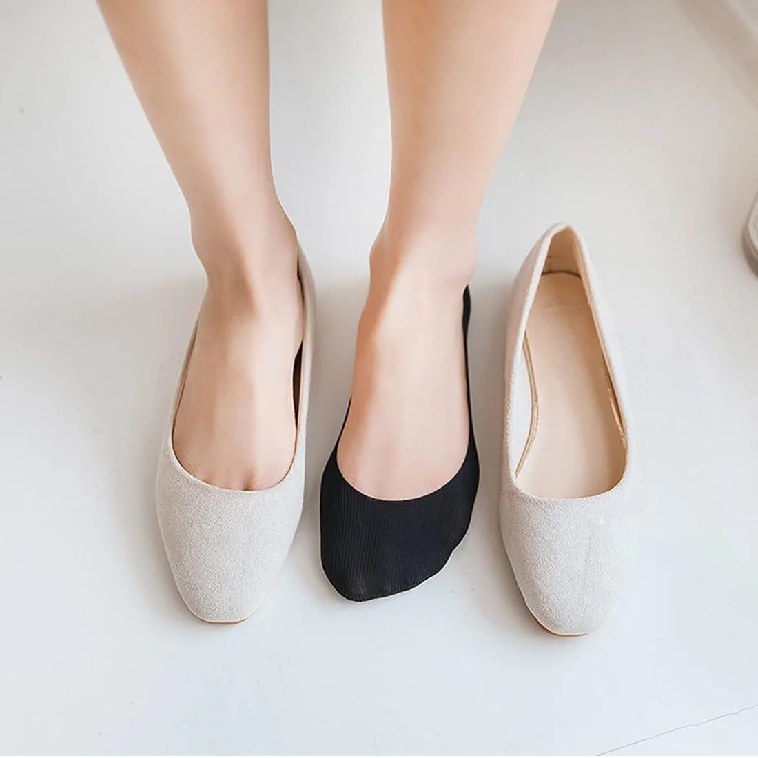 Носки-следки Женские Хлопковые Нейлоновые С Силиконом 3 пары черные, фото №5