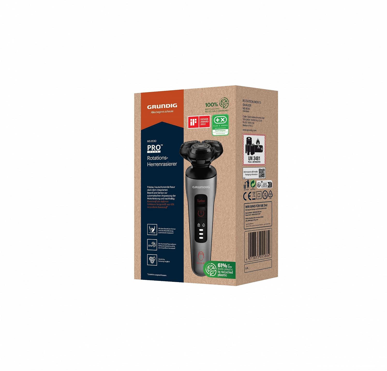 Електробритва Grundig ProClub MS 8130 BeardCare Sensor Wet & Dry Dark Matte Chrome/Red, фото №8