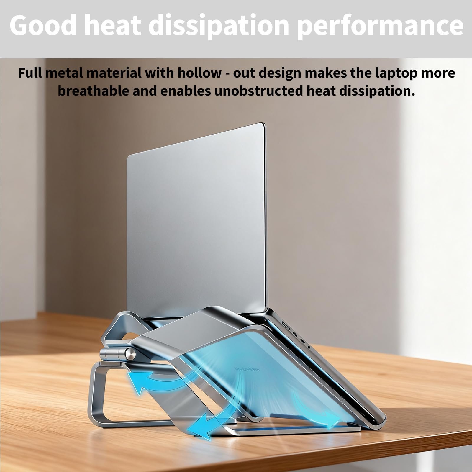 Подставка для ноутбука Premium Aluminium Регулируемая по высоте для 14-17.3 дюймовых ноутбуков Серебристая, фото №3