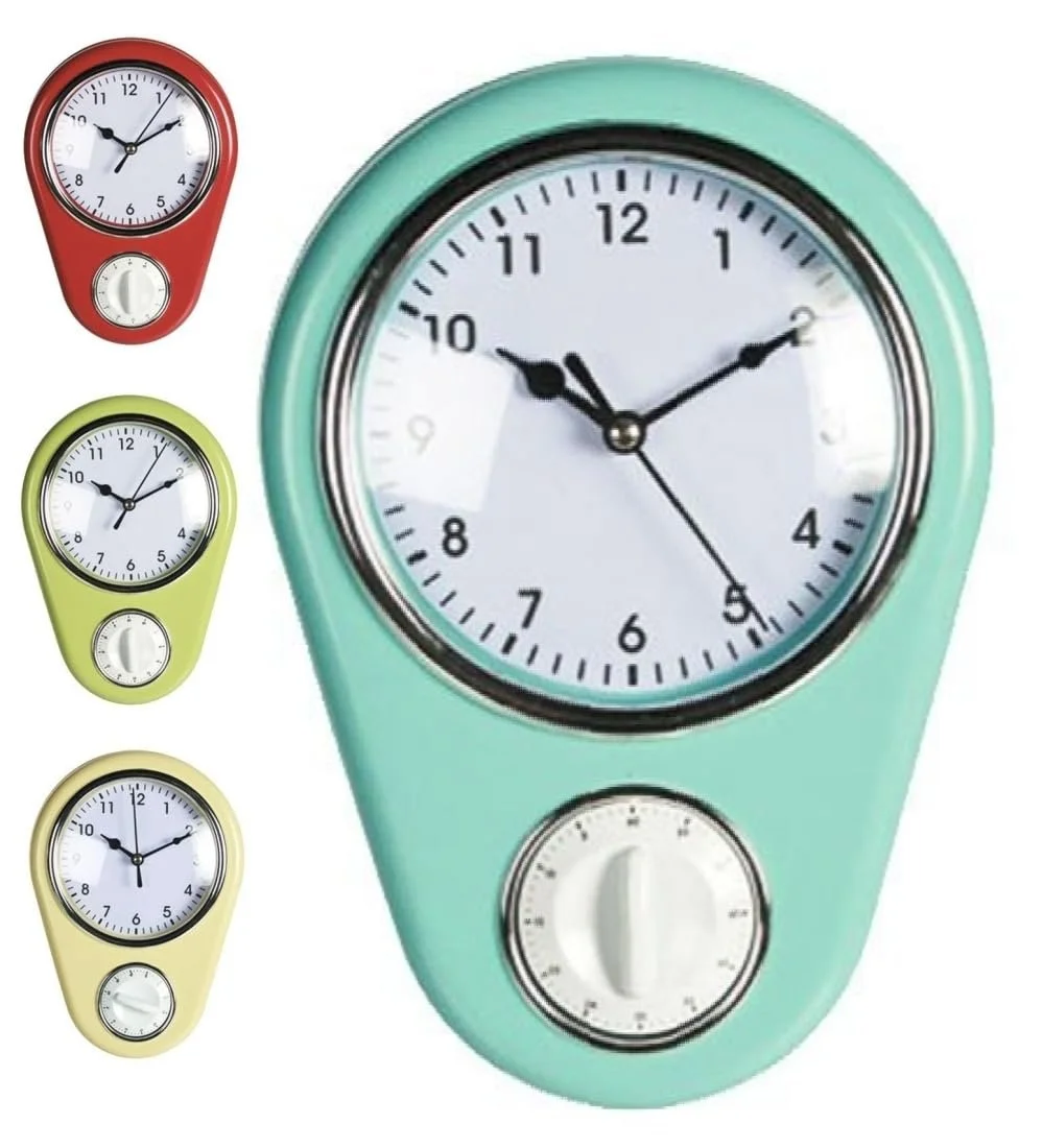 Настінний годинник з таймером 50s Retro Vintage Kitchen Style Кухонний, фото №1