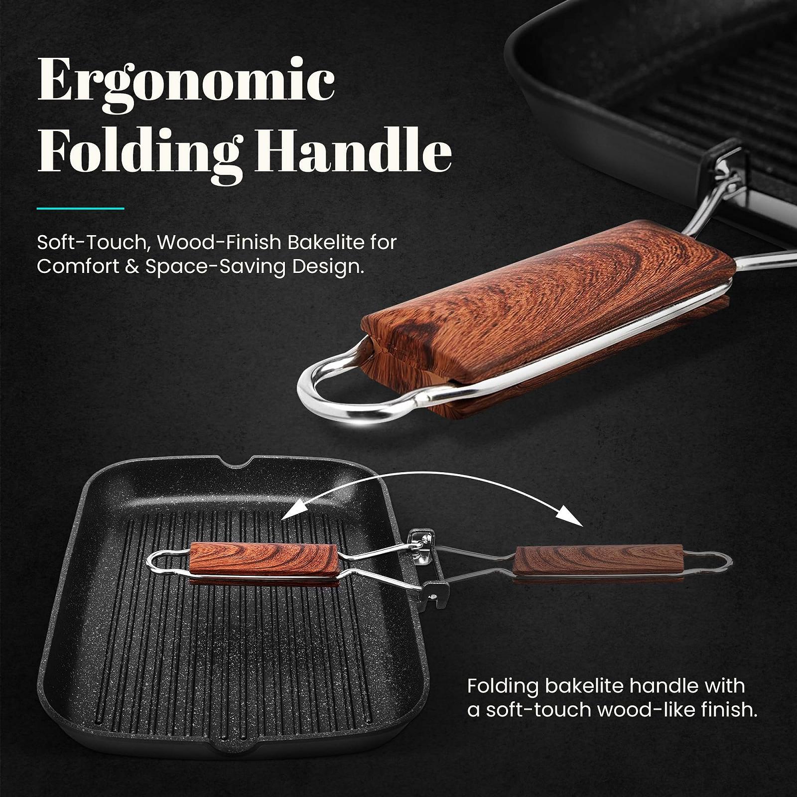 Сковорода-гриль WECOOK! Ecochef Titanium Stripe індукційна, 34 x 24 см, 5 шарів, Quantanium, кований алюміній 5 мм, ручка з нержавіючої сталі, фото №6