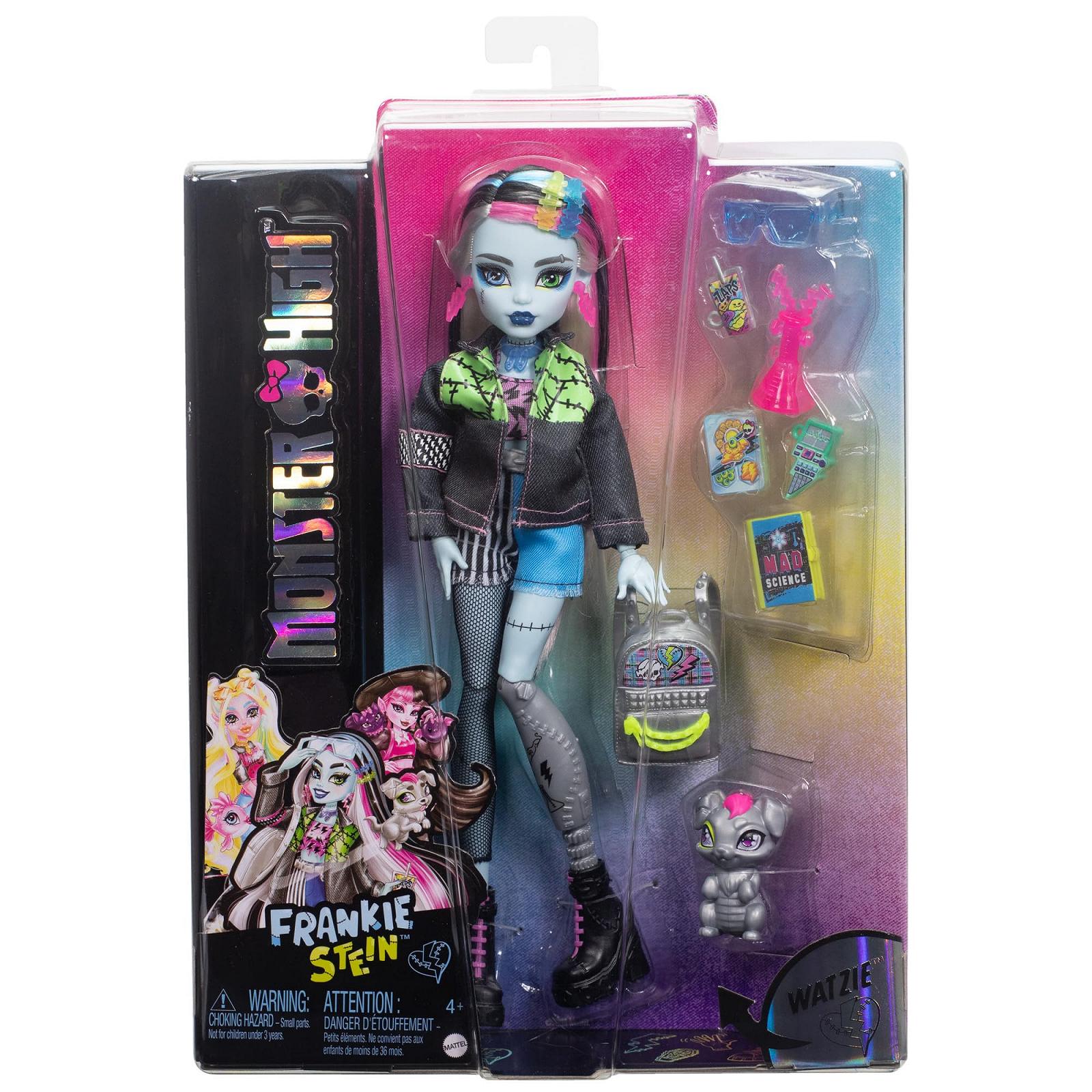 Кукла Frankie Stein Monster High в джинсовой куртке и шортах, также включает вашу собаку Watzie и аксессуары, такие как рюкзак, снек и блокнот, HXH73, фото №6 Кукла Frankie Stein Monster High в джинсовой куртке и шортах, также включает вашу собаку Watzie и аксессуары, такие как рюкзак, снек и блокнот, HXH73, фото №6
