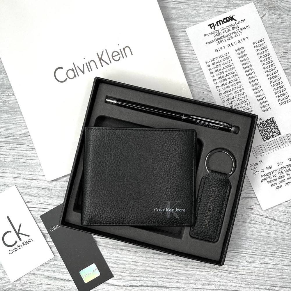 Мужской кошелек кожаный подарочный комплект с брелком и ручкой Calvin Klein Jeans, фото №6