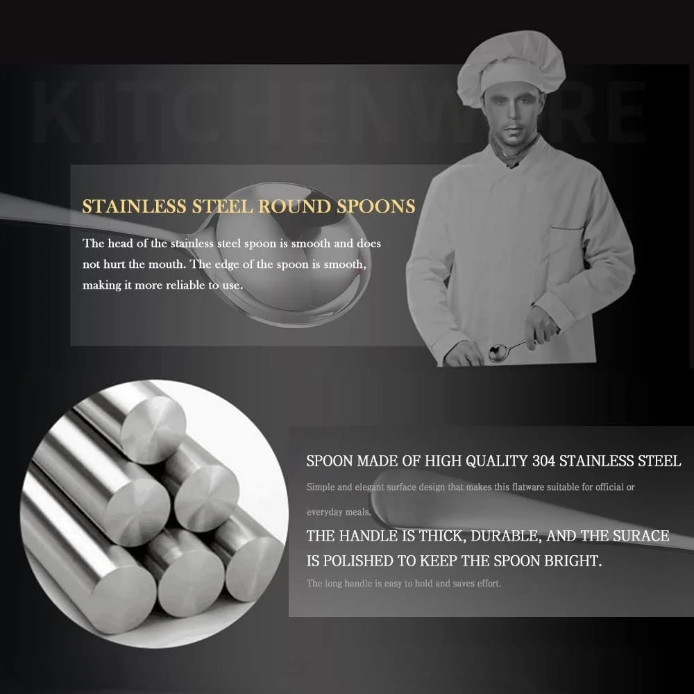 Набір 4 Супові Ложки Сервірувальні з нержавіючої сталі Кругла, фото №7