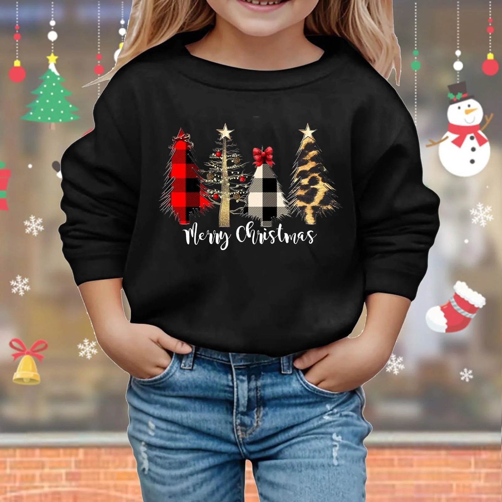 Різдвяний світшот Letterprint для дівчинки, легкий матеріал, круглий виріз, довгий рукав, фото №3