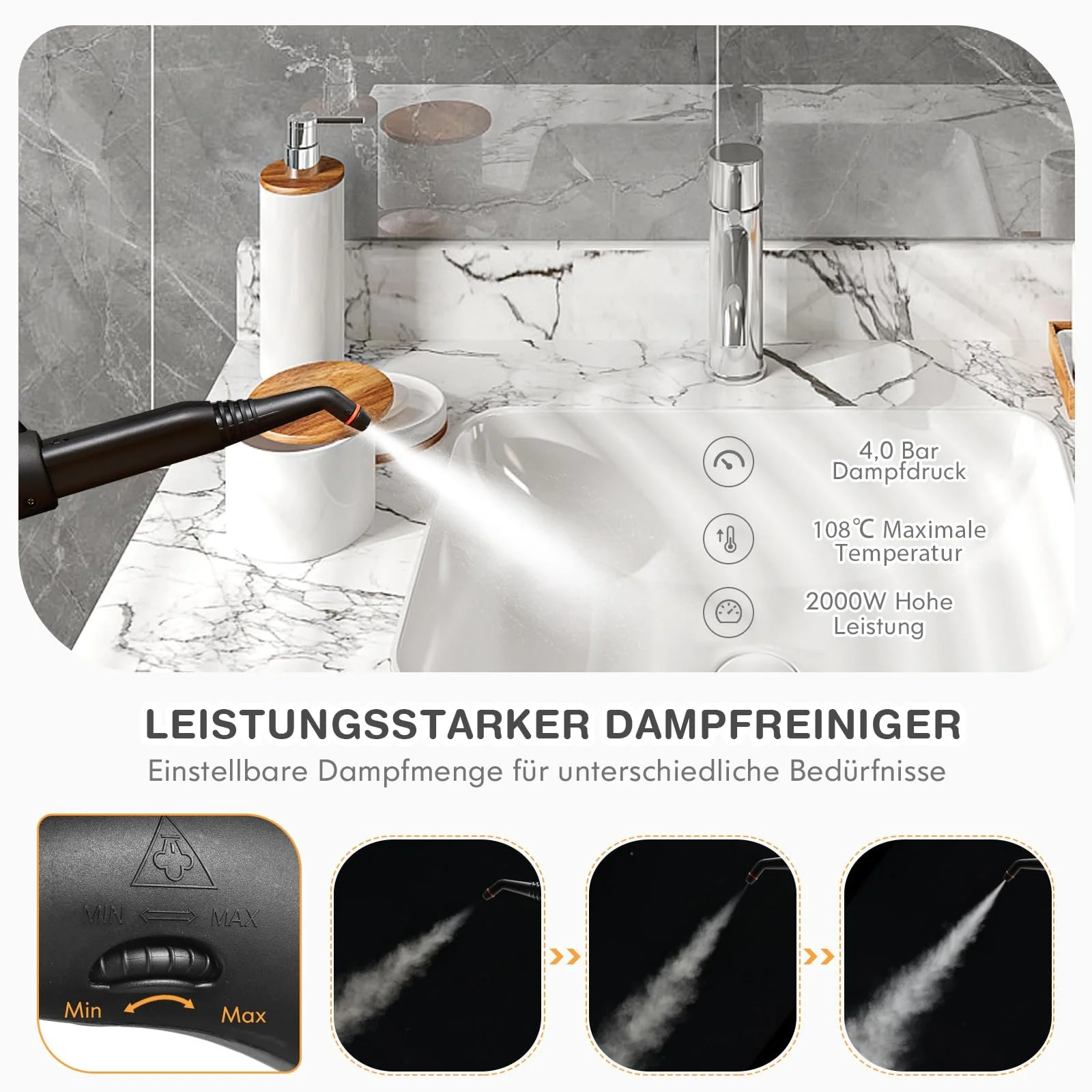 Пароочисник для підлоги GOPLUS 2000 Вт 1,5 л 4,0 бар Помаранчевий, фото №4 Пароочисник для підлоги GOPLUS 2000 Вт 1,5 л 4,0 бар Помаранчевий, фото №4