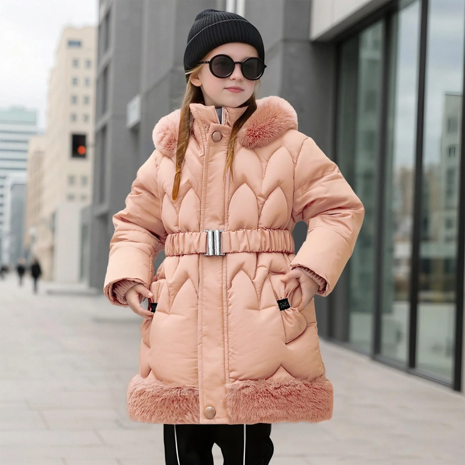 Зимова куртка для дівчат Sfwqoifou, тепла дитяча з хутряним капюшоном, фото №2