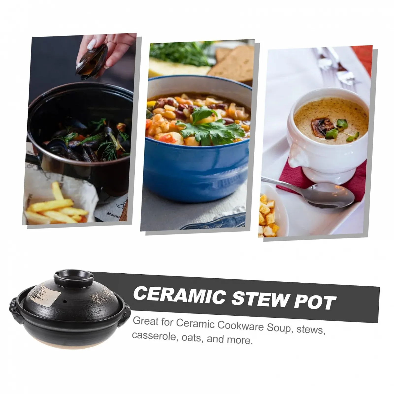 Кастрюля-жаровня Керамическая 900 мл Гладкое антипригарное покрытие Термостойкая крышка с вентиляционными отверстиями, фото №4