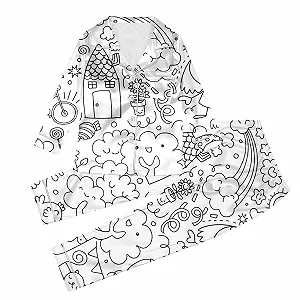 Піжама для розмальовування дитяча, зимовий домашній костюм, комплект з двох предметів, біла, з мультяшним принтом - Фото 1