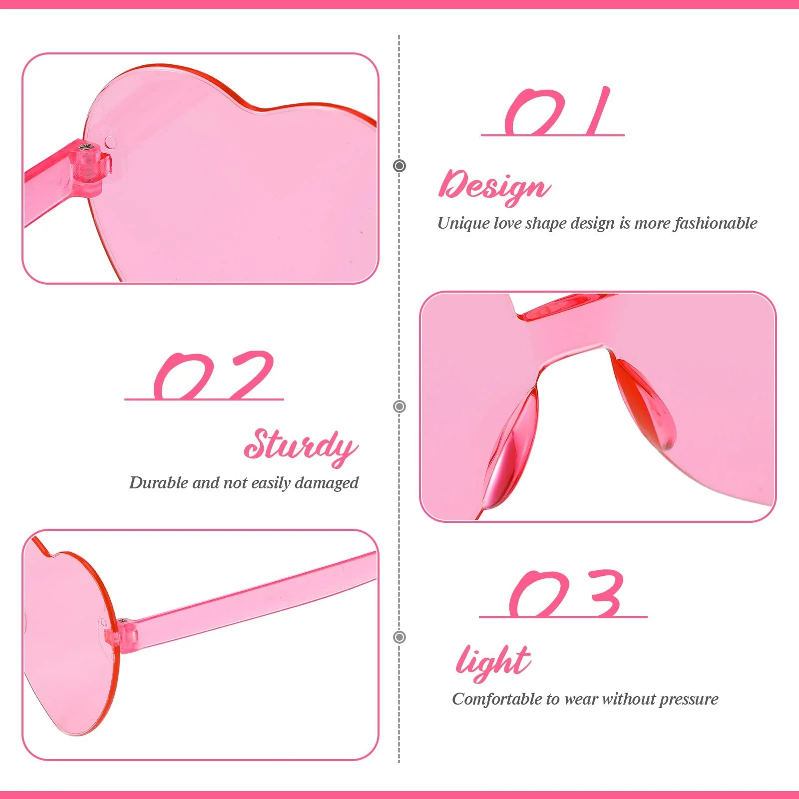 Сонцезахисні окуляри Weewooday Серцеподібні Без оправи Рожевий (2 пари), фото №3