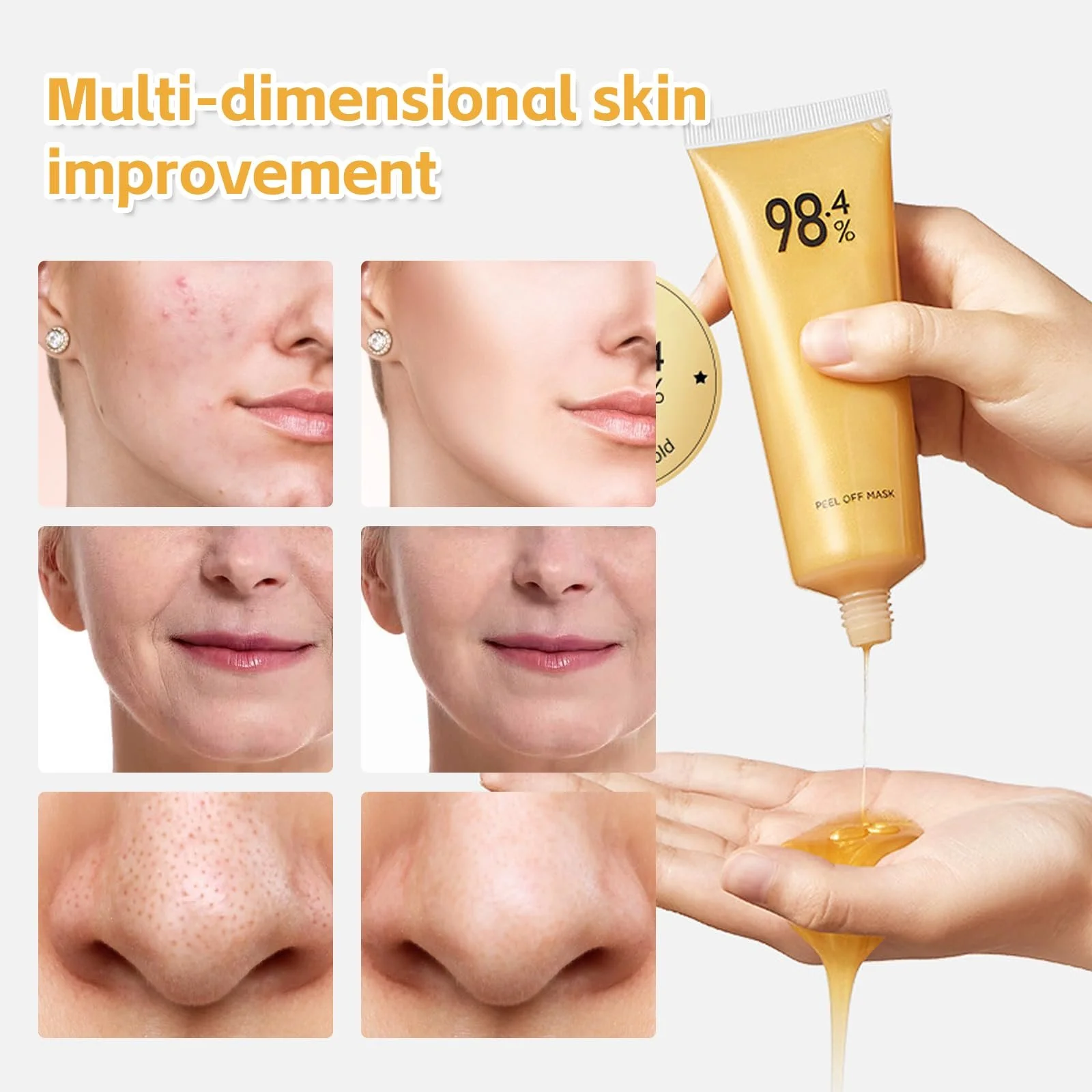 Маска-пленка Упаковка из 3 штук Золотая фольга Маска-пленка для лица Против морщин 98% Золотая фольга Маска-пленка для удаления черных точек Очищение Увлажнение, фото №4