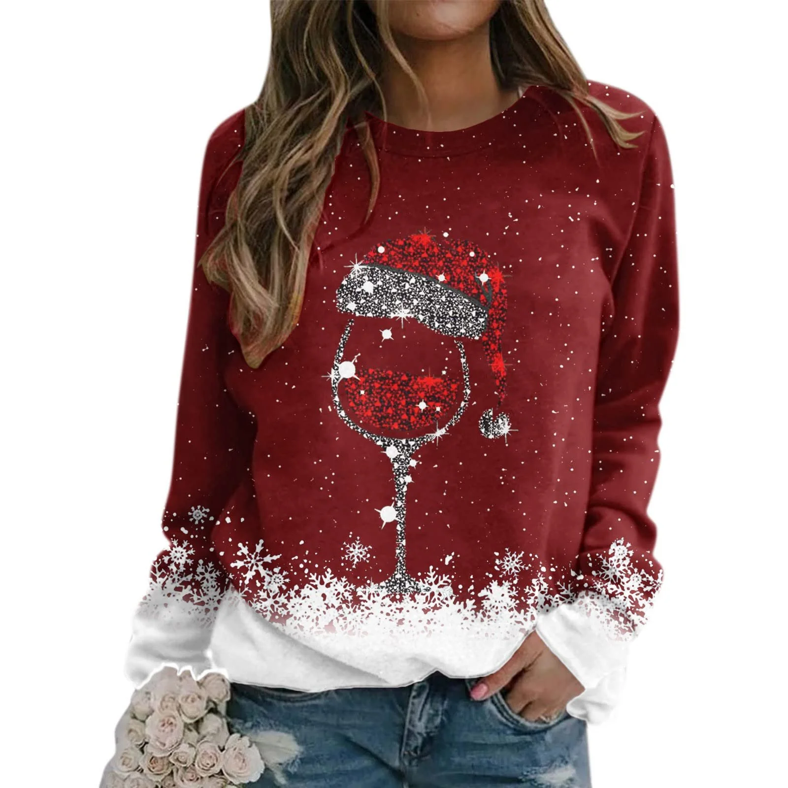 Рождественский Свитер Женский Мешковатый Рождественский Блузон Элегантный Рождественский Свитер Флисовый Свитер Больших Размеров Пуловер С Длинными Рукавами Рождественский Топ Хлопковая Рождественская Футболка Рождественский Свитер, фото №3