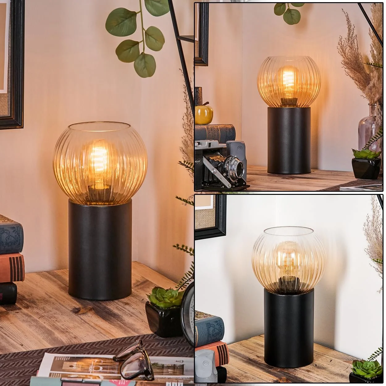 Настільна лампа HOFSTEIN Koyoto Метал/Скло E27 15 см Black/Amber/Clear, фото №1