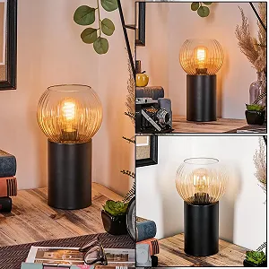 Настільна лампа HOFSTEIN Koyoto Метал/Скло E27 15 см Black/Amber/Clear - Фото 1