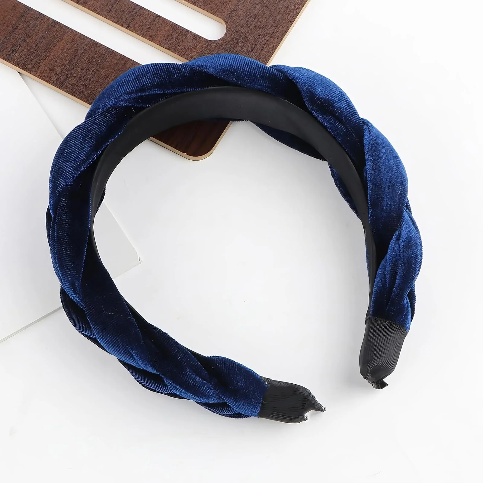 Бархатная Обруч на голову Темно-синяя, фото №4